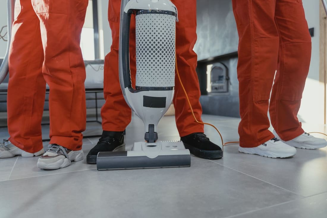 Cleaning crew vacuuming during a deep clean