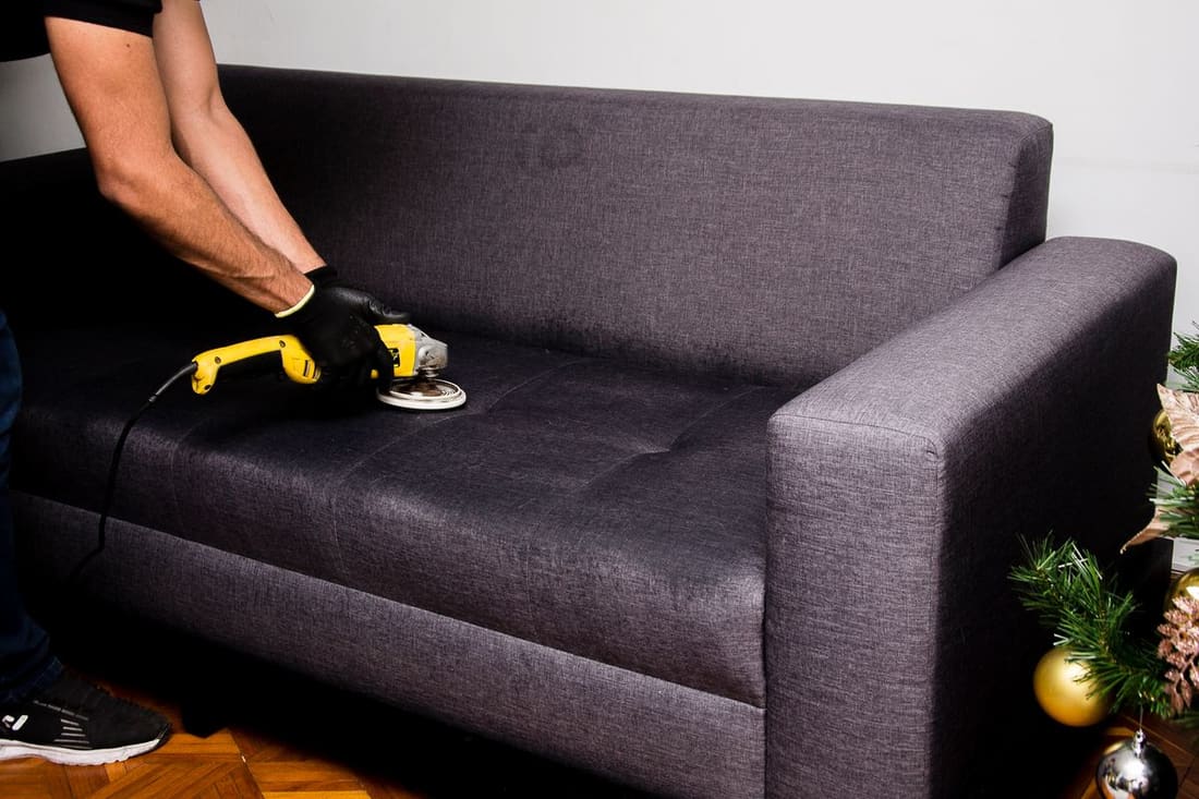 Sofa deep-clean in progress